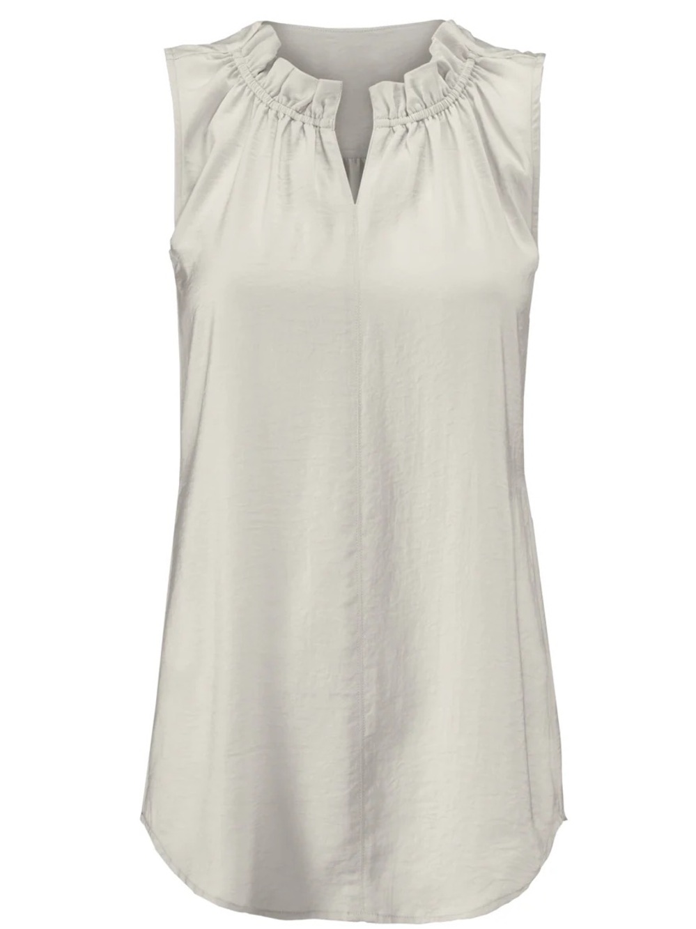 CAbi Last Dance Sleeveless Ruffle V-Neck Blouse in Light Platinum